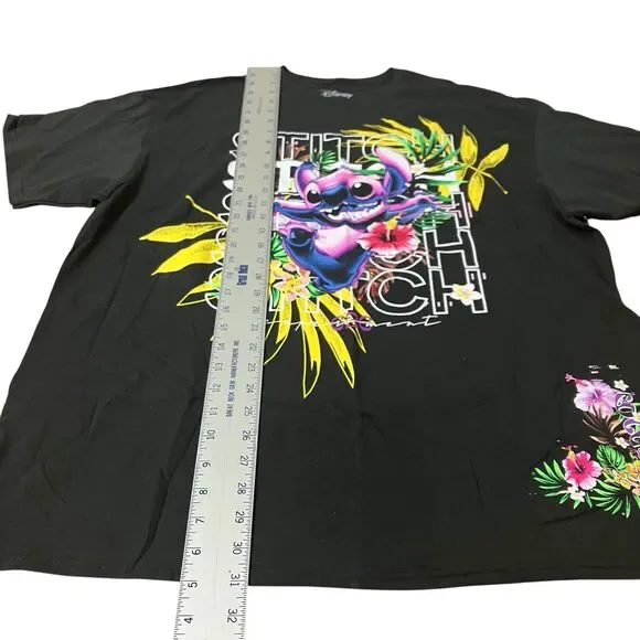 Lilo And Stitch T-Shirt Mens XL Black Hawaiian Colorful Short Sleeve Floral - Picture 3 of 8